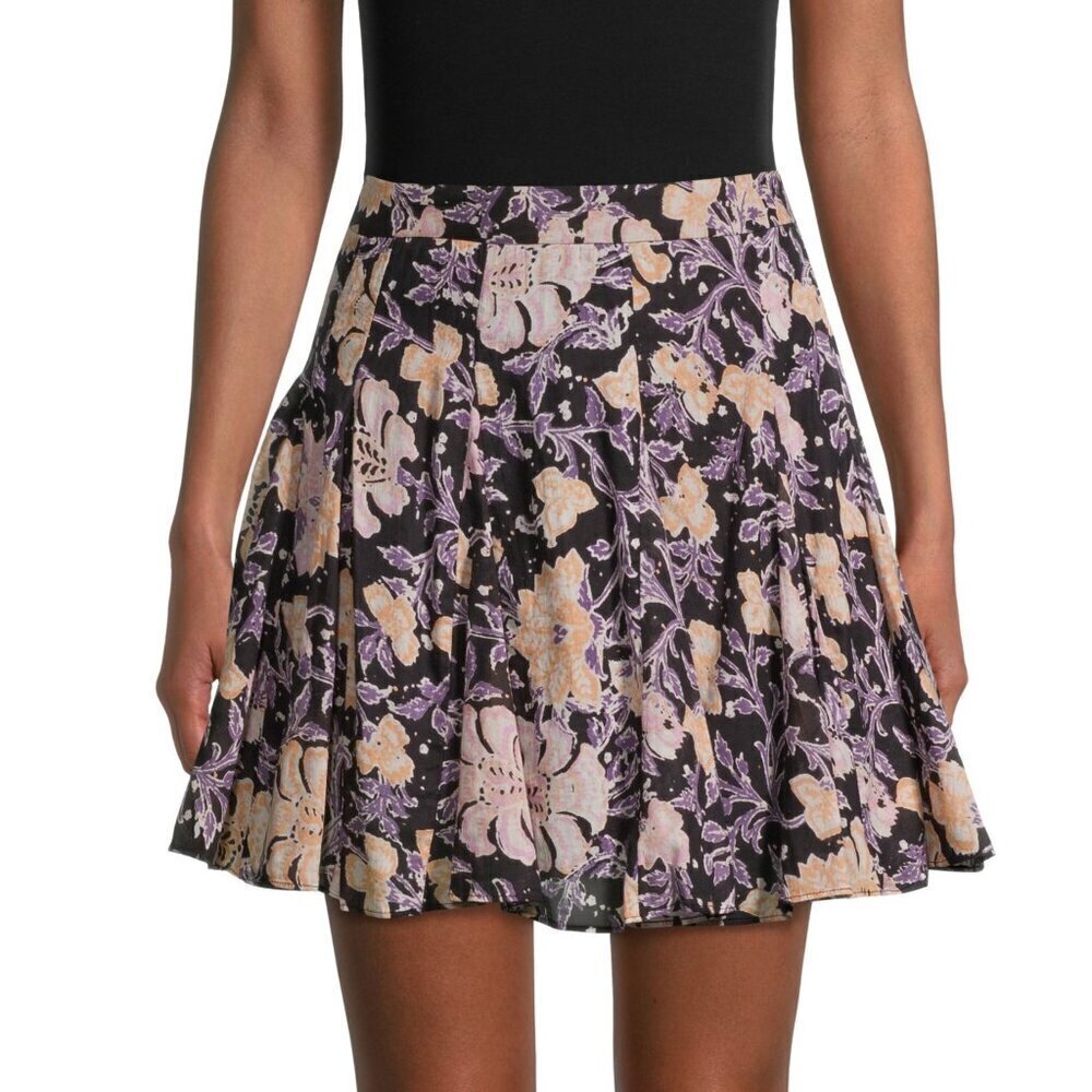 Free People End Of The Island Floral Godet Mini Skirt 100% Cotton Purple Sz 0